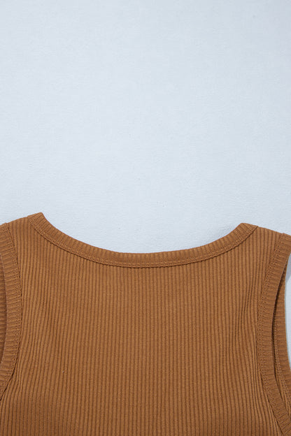 Beige Ribbed Knit Sweet Lace Hem Vest