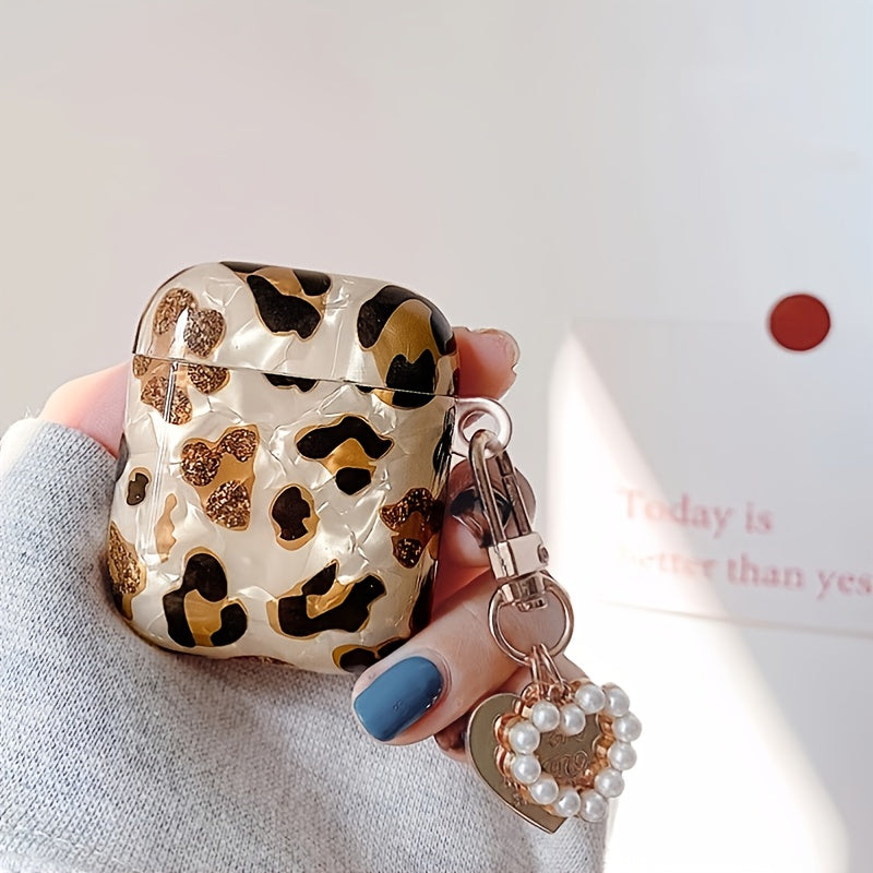Stilvolle Kopfhörerhülle mit Leopardenmuster und Aufhängekette – perfekt für AirPods 1 und 2!
