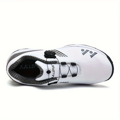 LEFUS Men's High Quality Golf Shoes with Non-Slip Rubber Sole & Swivel Button Closure - All-Weather All-Season Sneakers, Cushioned Insole, White & Black/Gray Athletic Footwear with Traction Tread - Ideal for Golf, Casual & Sp