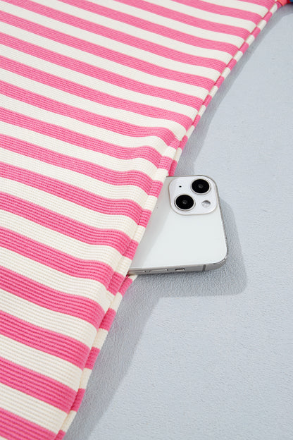 Pink Stripe Contrast Patchwork Short Sleeve T Shirt Shift Dress