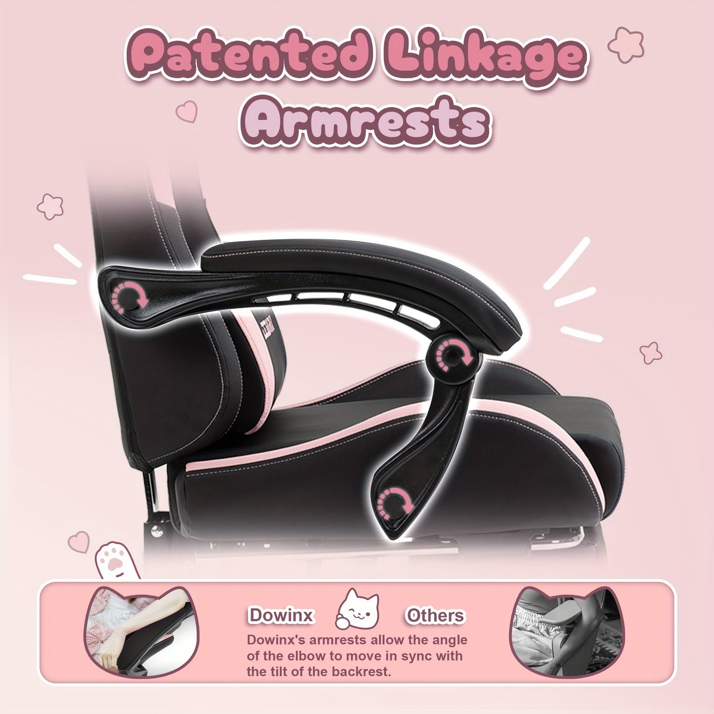 Dowinx Gaming Chair Cute with Cat Ears and Massage Lumbar Support, Ergonomic Computer Chair for Girl with Footrest and Headrest, Comfortable Reclining Game Chair 290lbs for Adult, Teen Back-to-school Season Gift, School Suppl