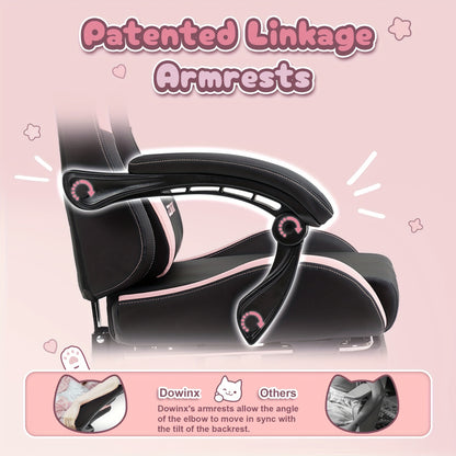 Dowinx Gaming Chair Cute with Cat Ears and Massage Lumbar Support, Ergonomic Computer Chair for Girl with Footrest and Headrest, Comfortable Reclining Game Chair 290lbs for Adult, Teen Back-to-school Season Gift, School Suppl