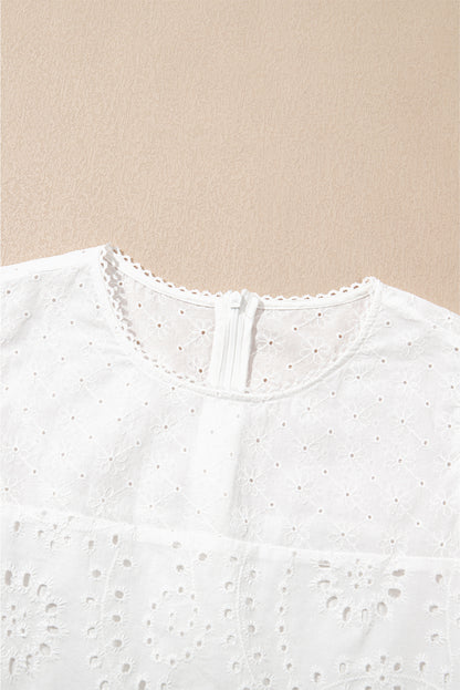 White Floral Eyelet Embroidered Sleeveless Shift Dress