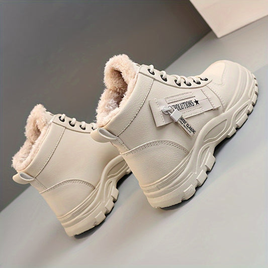 Damen-Winterstiefel mit hohem Schaft – Warm gefütterte Stiefeletten mit dicker Sohle, Schnürung, lässiger Stil, perfekt für Komfort bei kaltem Wetter, Winterstiefel