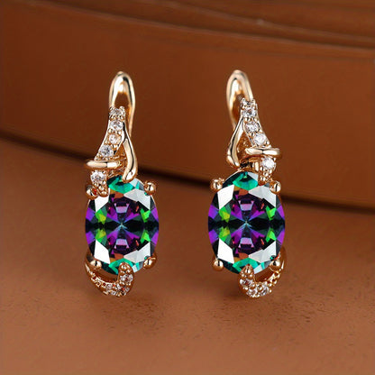 Elegante, 18 Karat vergoldete Ohrstecker mit blauem Stein – Rund- und Ovalschliff, synthetische Zirkonia, Ohrstecker aus Kupfer – Schmuck für jede Jahreszeit | Trendiges Design | Langlebige Vergoldung