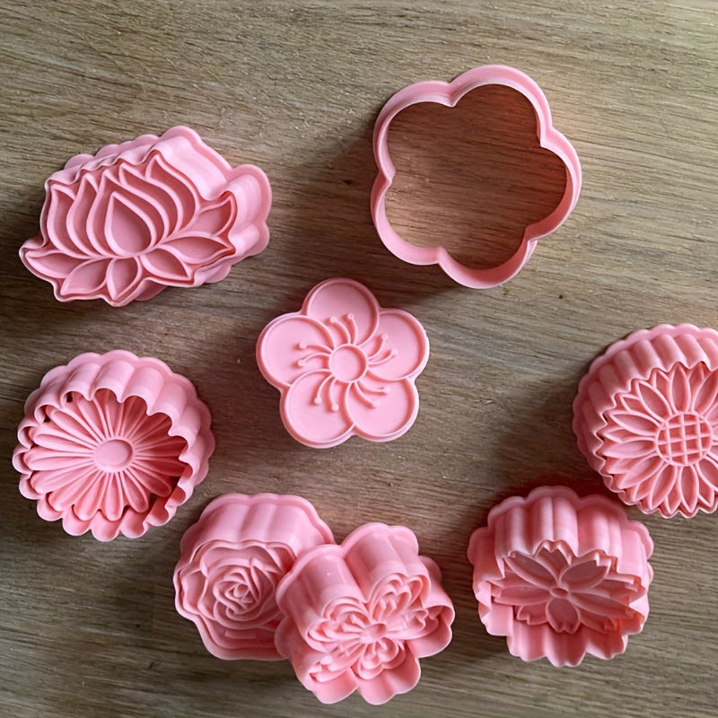 8pcs Flower Biscuits Mould Food Grade 3D Cartoon Pressable Biscuit Mold DIY Cookie Stamp Kitchen Baking Accessories Pastry Bakeware