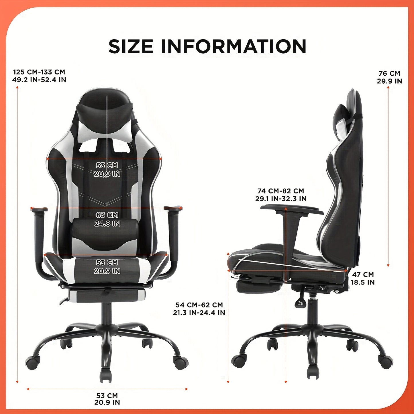 Ergonomic Office Gaming Chair, Video Game Chair with Footrest and Massage Lumbar Support, Ergonomic Computer Chair Height Adjustable with Swivel Seat and Headrest, White
