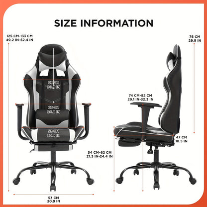 Ergonomic Office Gaming Chair, Video Game Chair with Footrest and Massage Lumbar Support, Ergonomic Computer Chair Height Adjustable with Swivel Seat and Headrest, White
