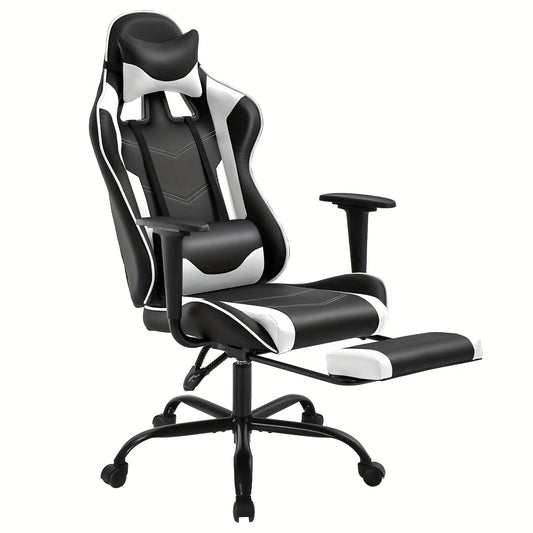 Ergonomic Office Gaming Chair, Video Game Chair with Footrest and Massage Lumbar Support, Ergonomic Computer Chair Height Adjustable with Swivel Seat and Headrest, White