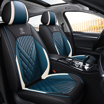 Luxury Full Faux Leather Car Seat Covers - Fit for 5-Seater Vehicles, Breathable & Stylish, All-Season Comfort