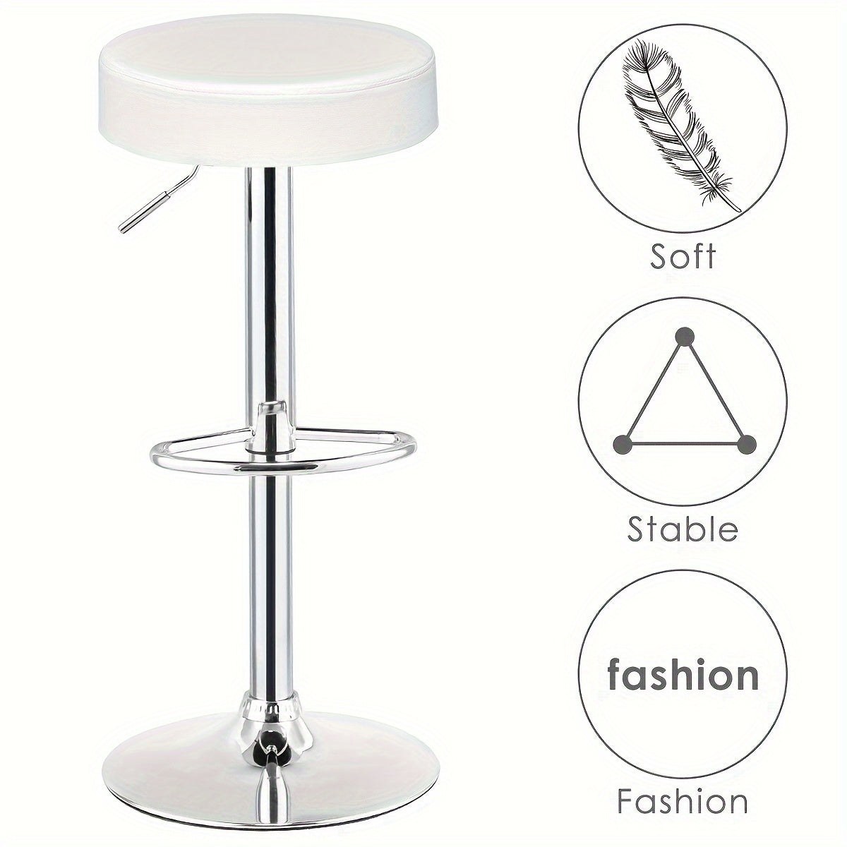 1pc Luxury Leather Bar Stool - Modern Chrome Base with Hydraulic Swivel & Round Cushion - Perfect for Counter Height Kitchen Dining