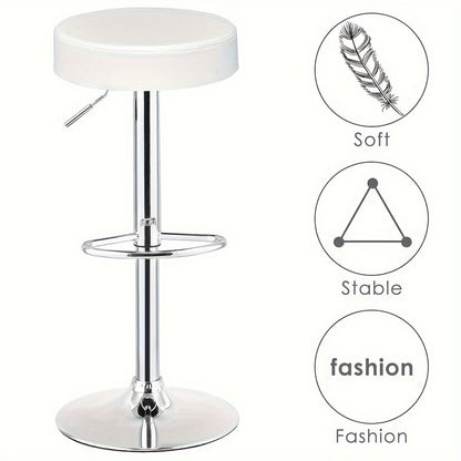 1pc Luxury Leather Bar Stool - Modern Chrome Base with Hydraulic Swivel & Round Cushion - Perfect for Counter Height Kitchen Dining