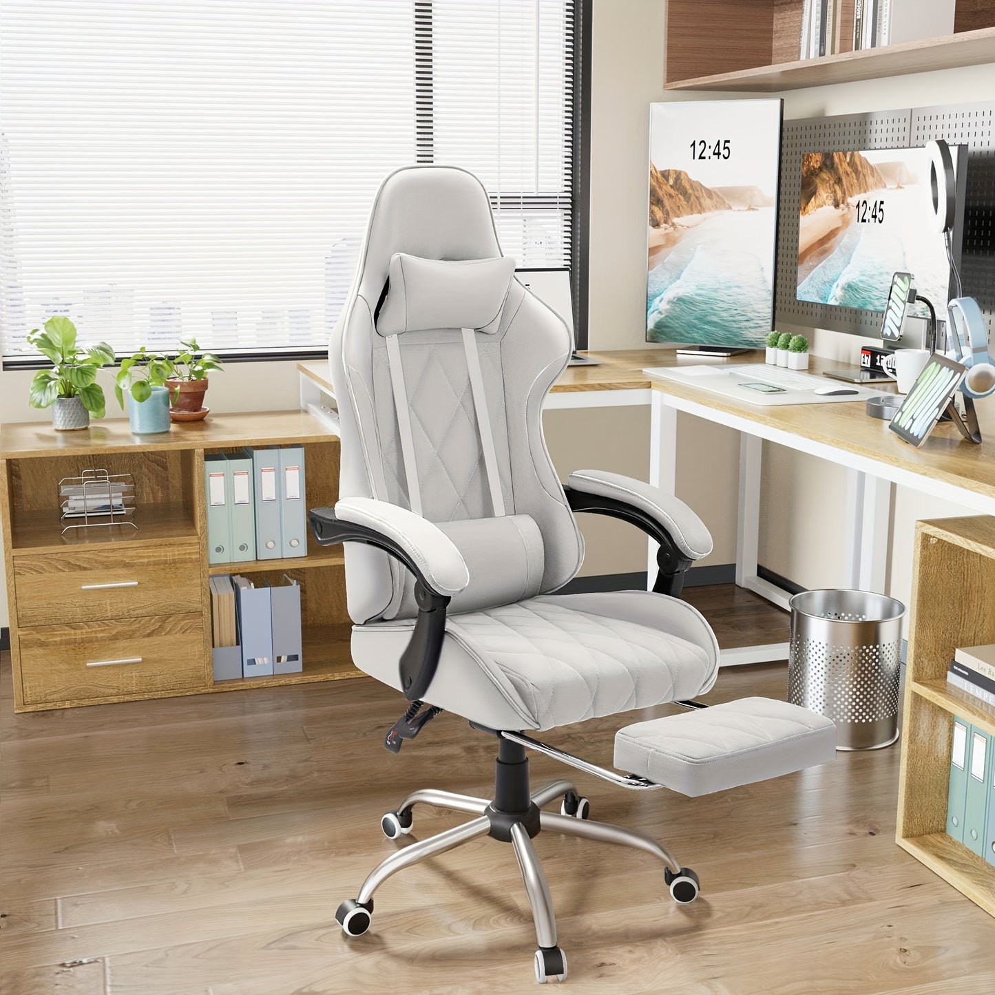Fabric Computer Chair Gaming Chair Massage Game Chair Cloth Office Chair with Headrest, Lumbar Support & Footrest