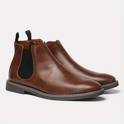 Bottines Chelsea pour homme - Pointures 40 à 46, tige en similicuir marron avec élastique noir, bout pointu, semelle en TPR, idéales pour un style décontracté et les vacances