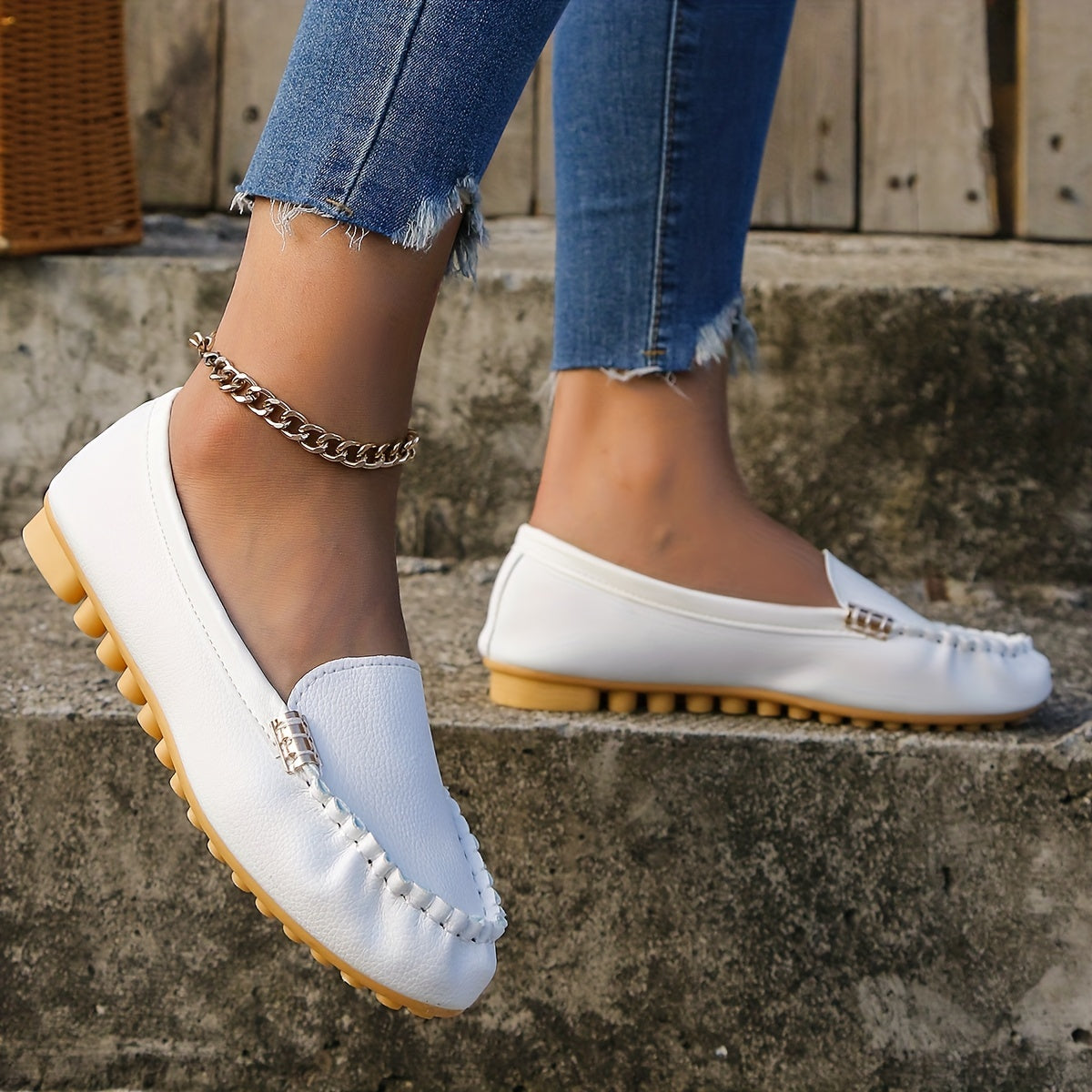 Mocassins confortables à bout rond | Chaussures unies à enfiler pour femmes