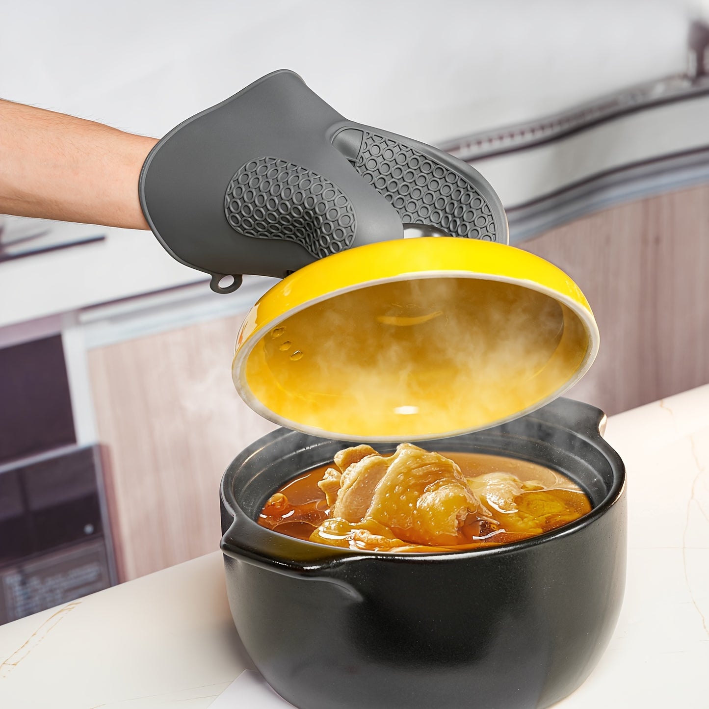 2pcs Silicone Cooking Gloves, Grilling Gloves, Heat Resistant Gloves BBQ Kitchen Silicone Oven Mitts, Silicone Smoker Oven Gloves for Barbecue, Cooking, Baking