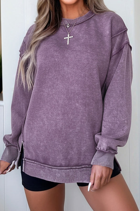 Valerian Mineral Wash Exposed Seam Side Slit Sweatshirt