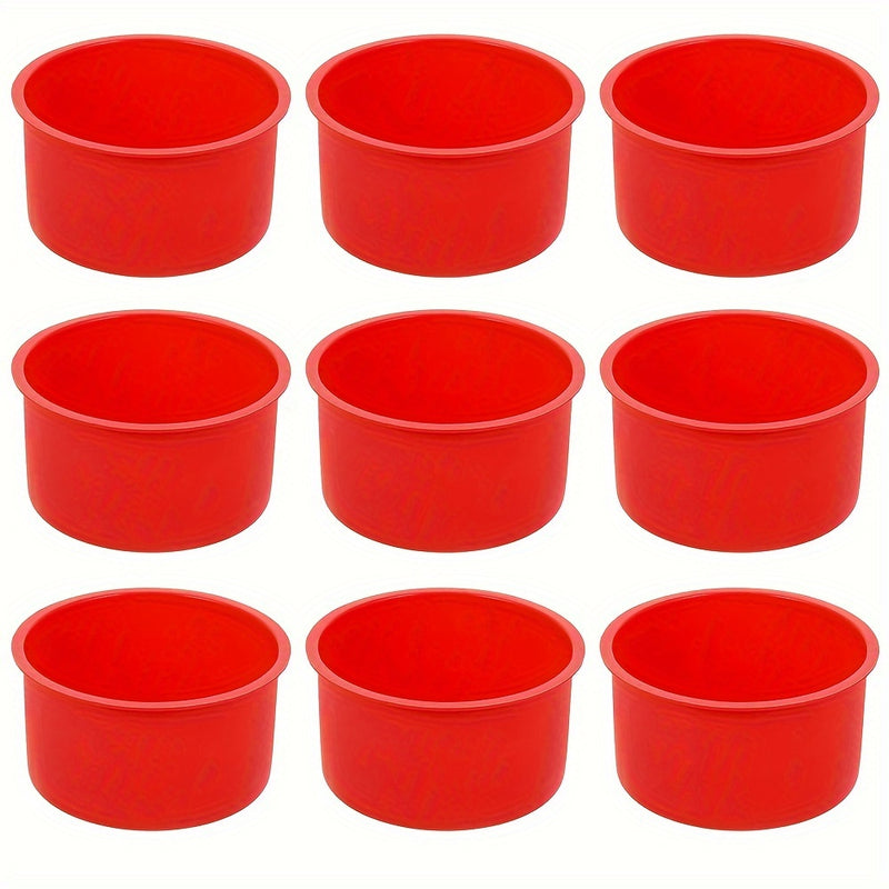 9pcs Silicone Mini Cake Molds Set, 4 Inch Red Round Baking Pan Non-Stick Silicone Baking Molds Bakeware Pan Reusable Cake Pans for Chiffon Mousse, Cupcake, Layer Cake, Cheese Cake, Rainbow Cake