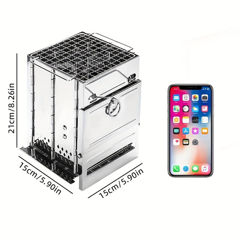 1pc Portable Mini Folding Wood Burning Camping Stove, Lightweight Stainless Steel Wood Stove - Perfect For Camping, Picnics, BBQ And Outdoor Cooking, Durable And Efficient.