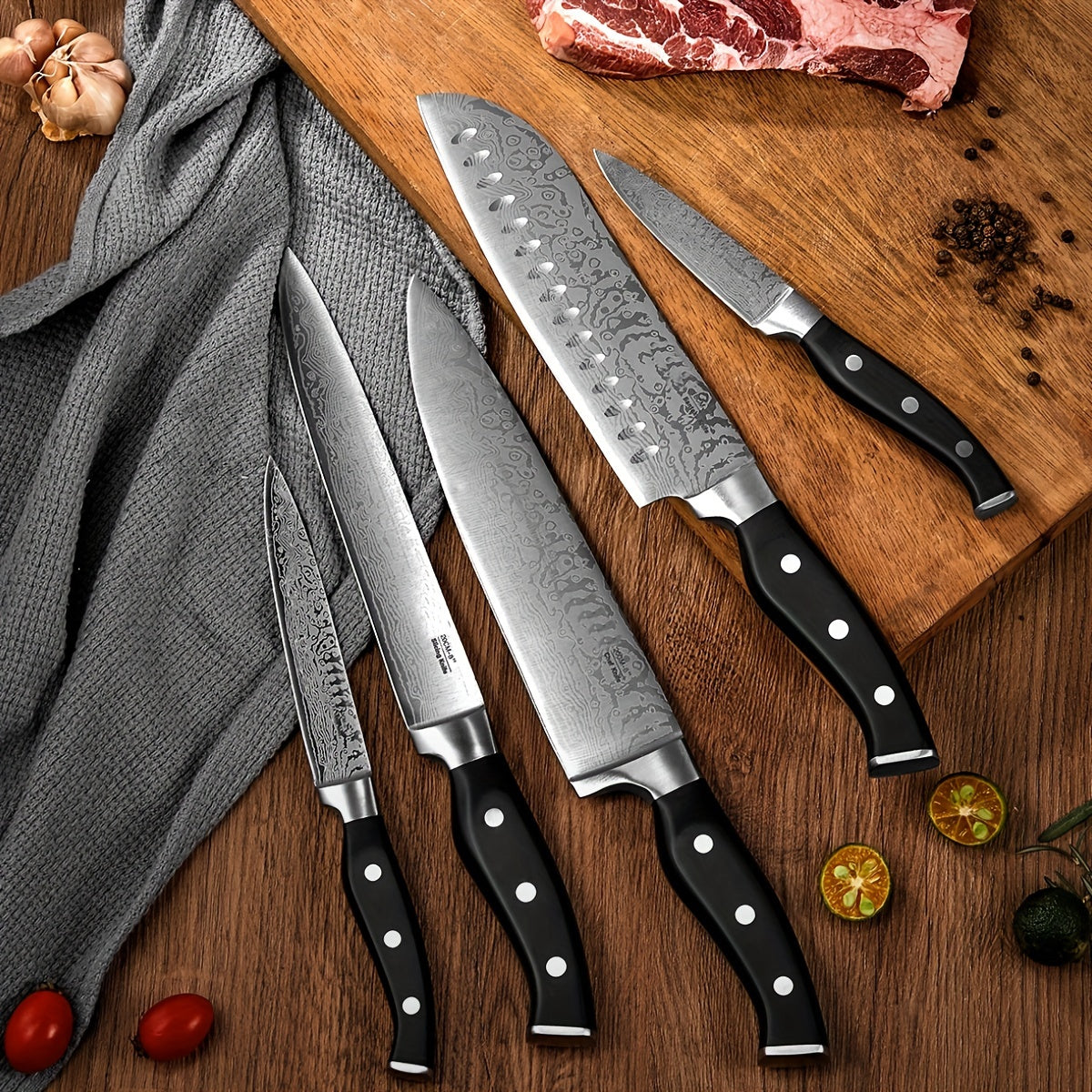 Knife Set, 14PCS German Stainless Steel Kitchen Knives Block Set With Built-in Sharpener, Black