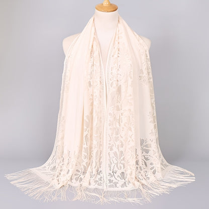 [Schal aus floraler Spitze mit Quasten] Damen-Schal aus floraler Spitze mit Quasten, weicher Netzstoff mit Fransen, Brautschal für Hochzeits- und Abendkleider