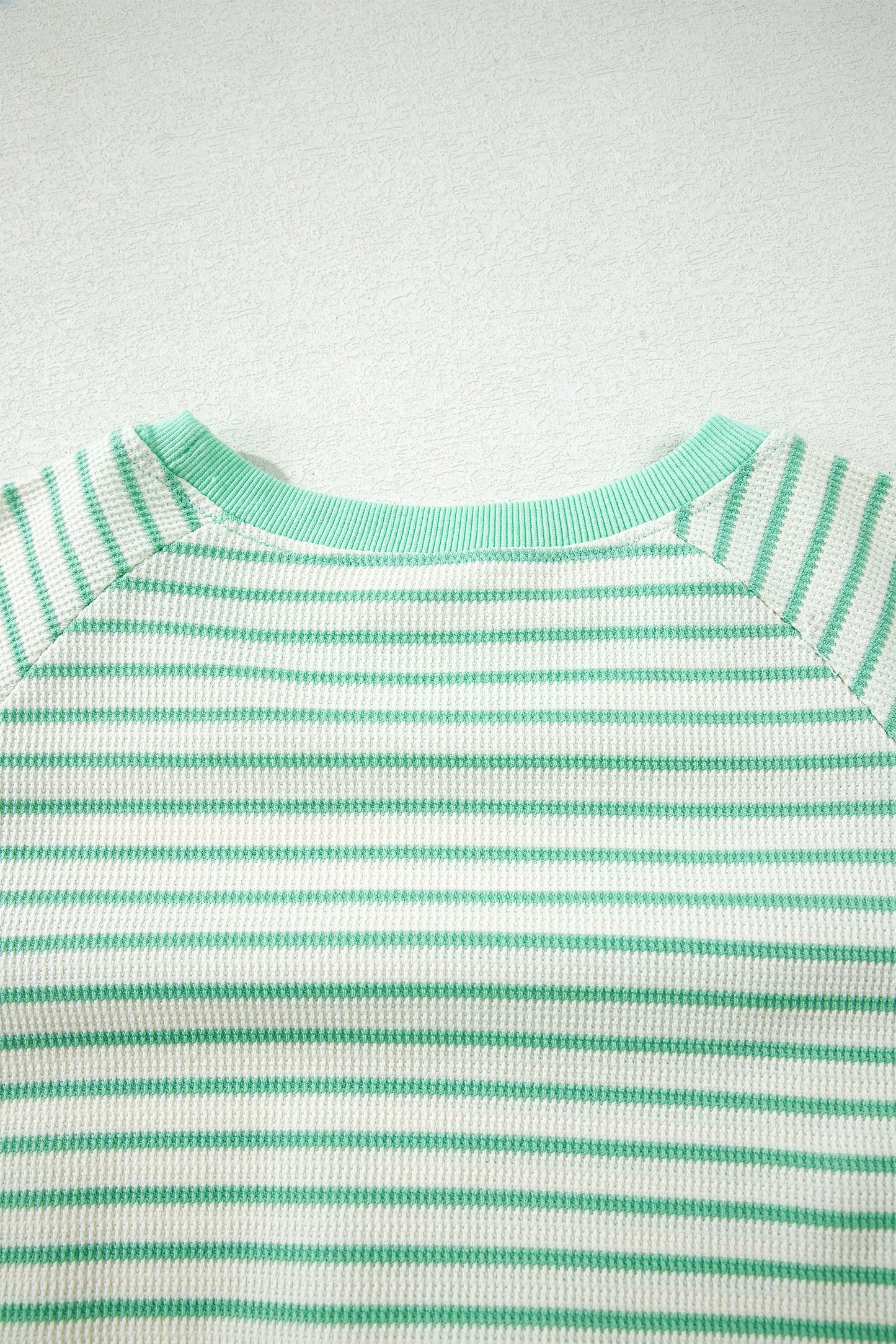 Green Stripe Colorblock Trim Round Neck Short Sleeve Tee