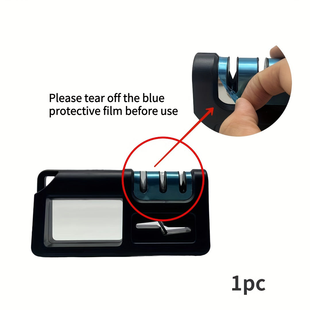 [1pc Four-in-One Quick Sharpener] 1pc Diamond Sharpening Stone, Multi-Functional Four-in-One Manual Quick Sharpener for Kitchen Knives, Scissors, and Tools - Household Sharpener with Coarse and Fine Slots
