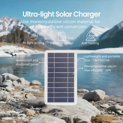 2W 5V Portable Solar Panel, High-Efficiency Monocrystalline USB Fast Charging Board with High Quality & Dustproof Design for Phones / Power Banks / Sports Cameras - Perfect Outdoor Emergency Backup and Gift Idea