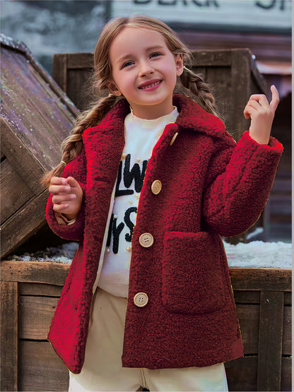 Mädchen-Lammfelljacke | JOMAKE Koreanischer Stil, Reverskragen, zweifarbig, warmer Windbreaker mit Taschen, Futter, Knopfverschluss, lange Ärmel für den Winter