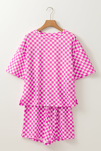 Rose Checkered Top and Short Casual 2pcs Set