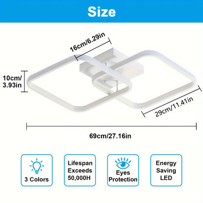 Modern Square Ceiling Light, LED Chandeliers, Aluminum Ceiling Light For Kitchen Dining Room Living Room Studio Office, 3000-6000K, Diameter Of Square Frame 11.42inch