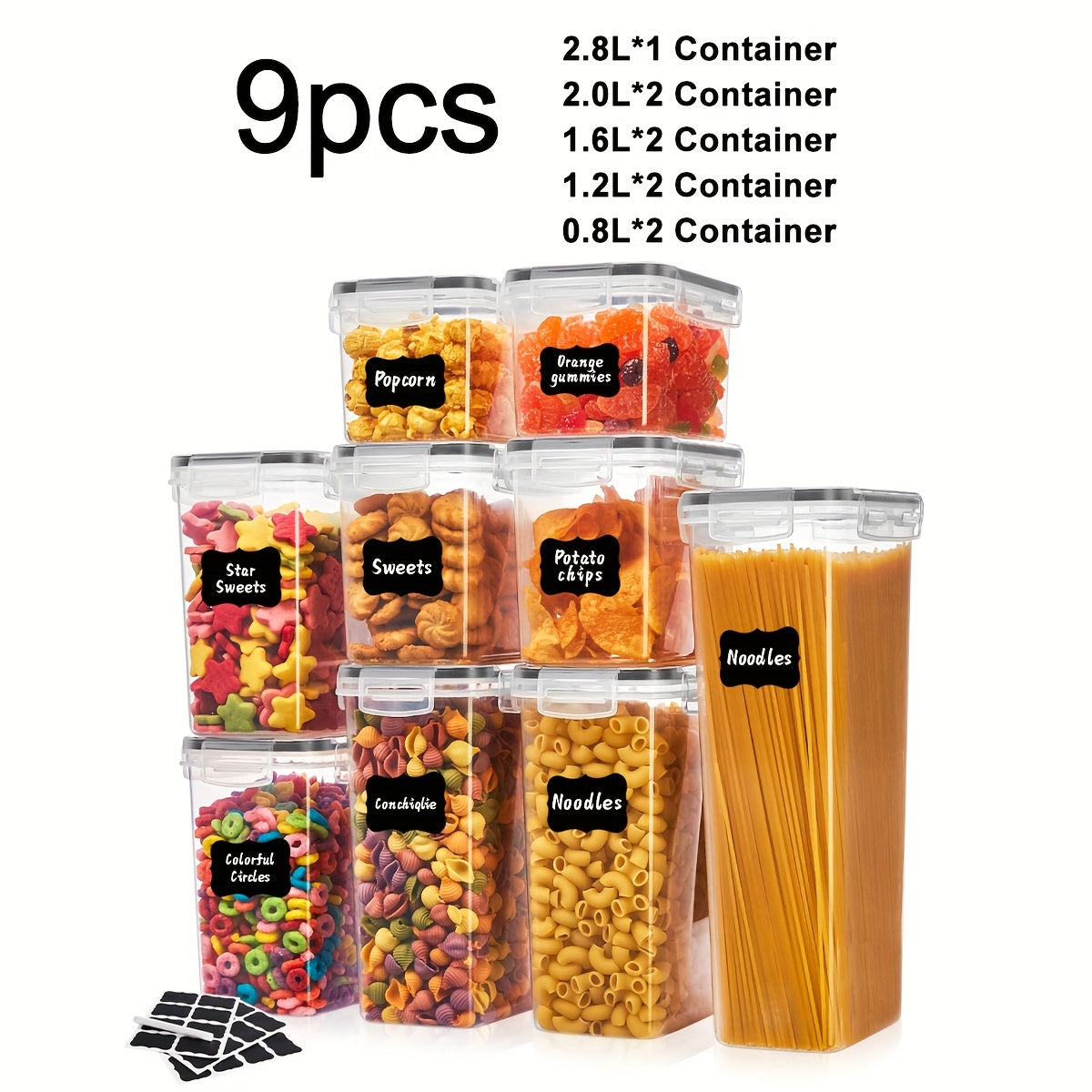 Set of Sealed Kitchen Storage Containers in Various Sizes, Free from BPA, Designed for Organizing Items Like Pasta, Snacks, Sugar, And Grains, Ensuring for longer Freshness