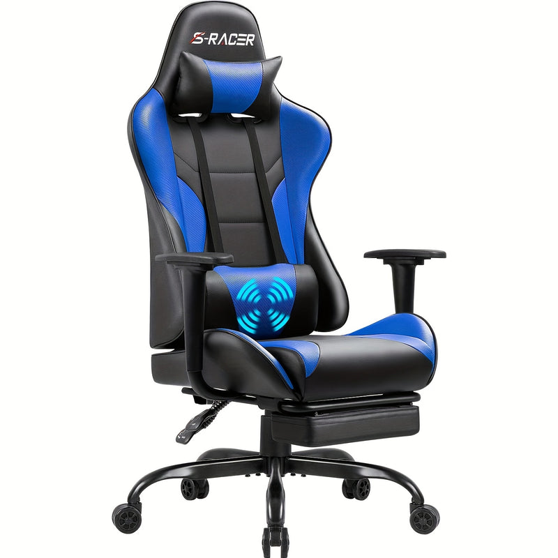 Gaming Chair Massage Office Chair High Back PU Leather Chair with Footrest
