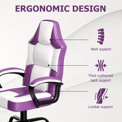 Gaming Chair Office Chair, PU Leather High Back Adjustable Swivel Gamer Chair, Big and Tall Computer Chair for Adults, Purple