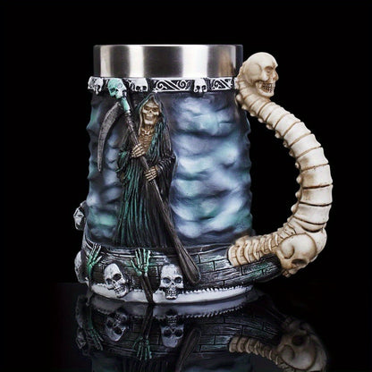 1pc, Death Coffee Mug, 20oz 304 Stainless Steel Resin Coffee Cups, Horror Grim Reaper Water Cups, Summer Winter Drinkware, Home Kitchen Items, Birthday Gifts, Halloween Gifts
