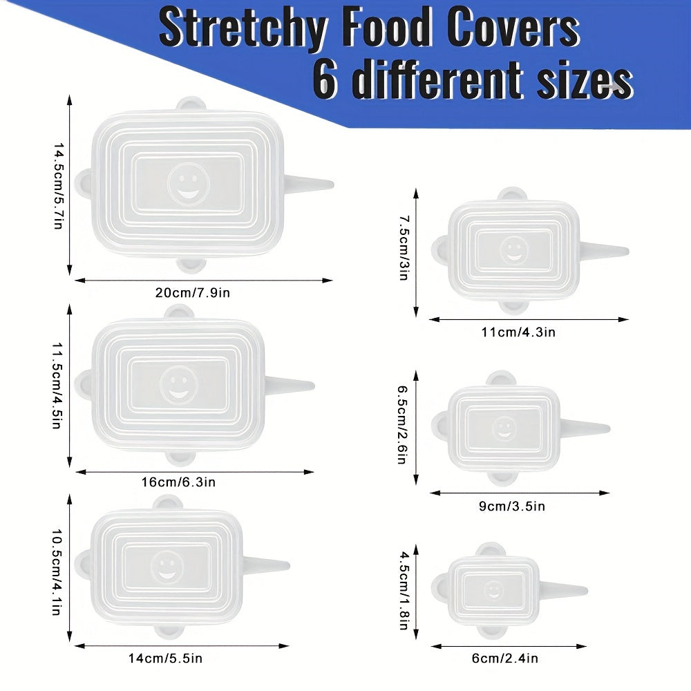 6pcs Silicone Stretch Lids - Reusable & Washable Bowl Covers, Fits Various Sizes of Food Containers, Kitchen & Dining Essentials