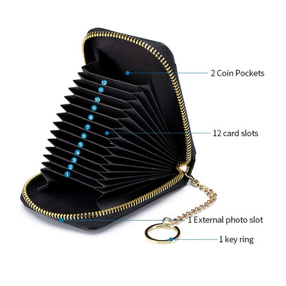[Porte-cartes RFID] Porte-cartes RFID décontracté, portefeuille multi-compartiments - Étui à cartes zippé simple