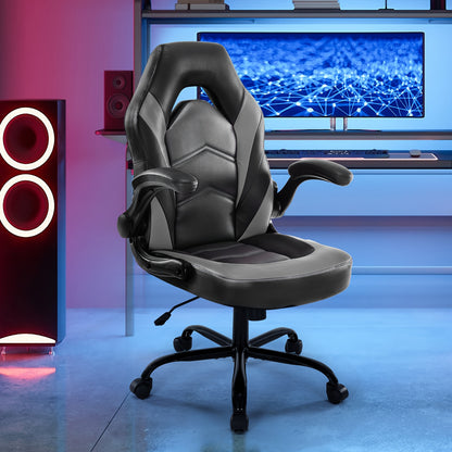 Gaming Chair, PU Leather Computer Gaming Chair, Ergonomic Home Office Desk Executive Chair, Height Adjustable Chair, Swivel Task PU Leather Racing Chair with Flip-up Armrest for Adults, Men, Girls, Gamer