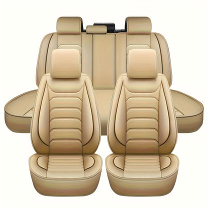 5-Seat Full Set Faux Leather Car Seat Covers - Waterproof All-Weather Protection, Full Surrounded Cushion Protector with Soft Foam Padding, Precise Fit for Cars, Trucks, Sedans & SUVs - Easy Installation, Durable Automotive I