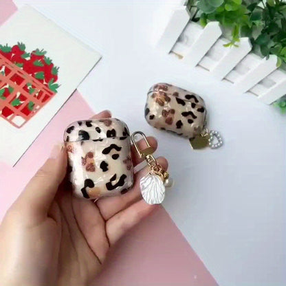 Stilvolle Kopfhörerhülle mit Leopardenmuster und Aufhängekette – perfekt für AirPods 1 und 2!