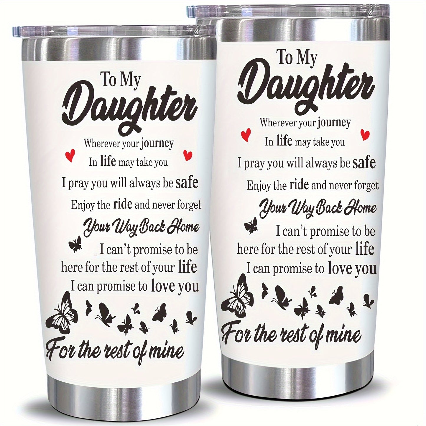 1pc, Personalized "To My Daughter" Insulated Stainless Steel Water Bottle - 20oz, Keeps Drinks Hot/Cold, Durable, Leak-Proof, BPA-Free, Summer/Winter Drinkware, Outdoor Travel Accessory, Unique Valentine's Day Gift for Girls