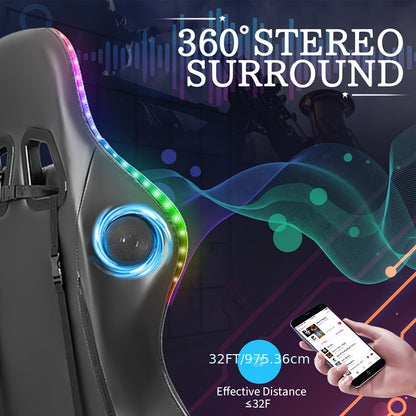 LED Gaming Chair With Wireless Speakers And Massage Big And Tall Video Game Chair For 397lbs With Footrest Reclining High Back Computer Desk Chair