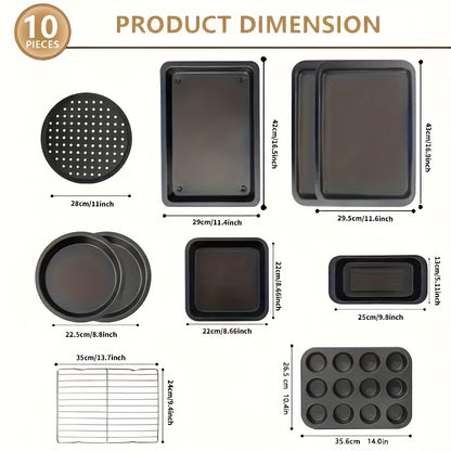 5-10pcs Non-Stick Bakeware Set, Round Cake Pan and Square Loaf & Muffin Tins with Roasting Dish – Oven Safe, Easy to Clean, Dishwasher Friendly