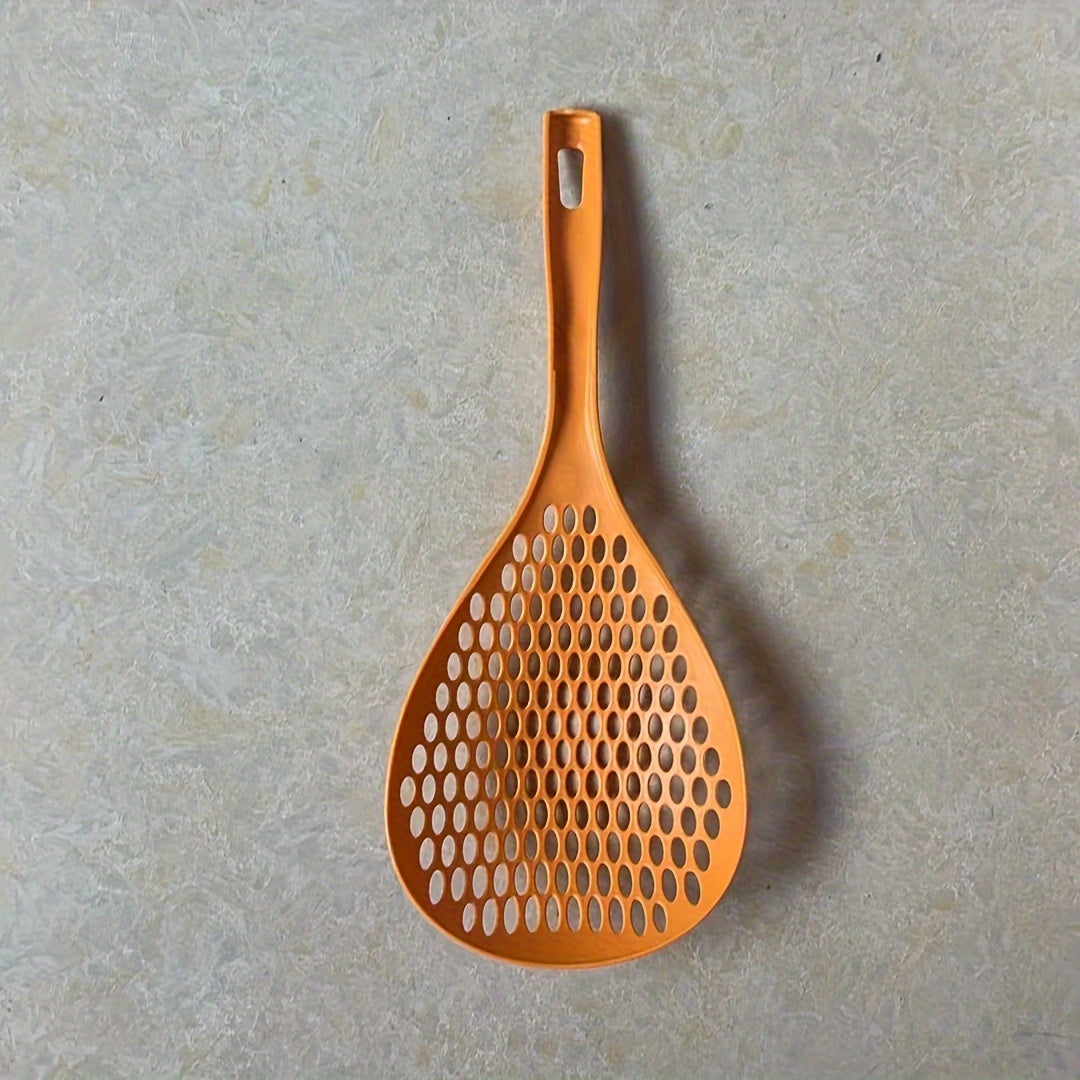 1pc Large Nylon Colander Spoon - Slotted Strainer Scoop with Long Handle for Kitchen Pasta Noodle Cooking - Easy Grip, Heat Resistant, Non-Stick, Space-Saving Kitchen Supplies and Cookware