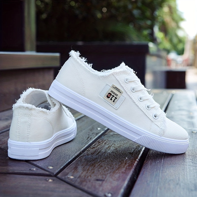 Damen-Freizeitschuhe aus Canvas mit runder Zehenpartie, einfarbig, Größe S, weiß, flache Sohle, PVC-Sohle, Obermaterial und Innensohle aus Stoff, Handwäsche, keine chemische Reinigung, Frühling, Herbst, ganzjährig 2022