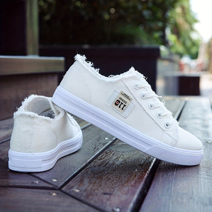 Damen-Freizeitschuhe aus Canvas mit runder Zehenpartie, einfarbig, Größe S, weiß, flache Sohle, PVC-Sohle, Obermaterial und Innensohle aus Stoff, Handwäsche, keine chemische Reinigung, Frühling, Herbst, ganzjährig 2022