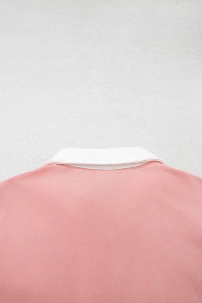 Gossamer Pink Striped Color Block Pullover Top Drawstring Shorts Set