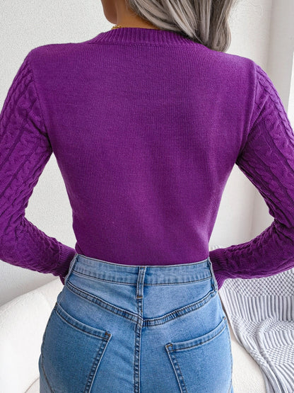Damen-Langarmpullover mit Lochmuster | Hochelastisches Material, Rundhalsausschnitt, sexy, figurbetont, Herbst/Winter
