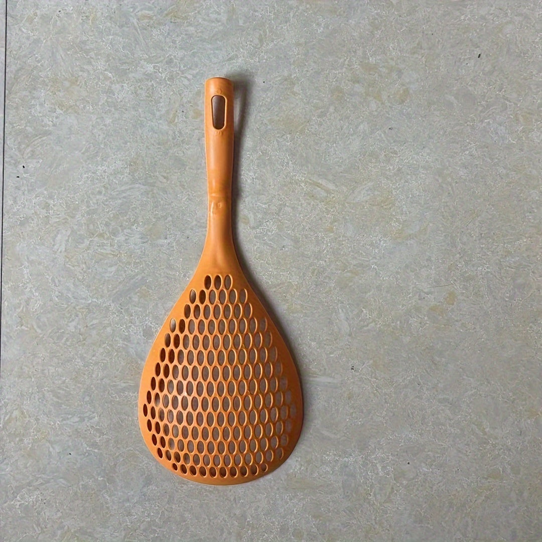 1pc Large Nylon Colander Spoon - Slotted Strainer Scoop with Long Handle for Kitchen Pasta Noodle Cooking - Easy Grip, Heat Resistant, Non-Stick, Space-Saving Kitchen Supplies and Cookware