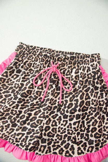 Pink Stripe Contrast Ruffle Trim Shorts